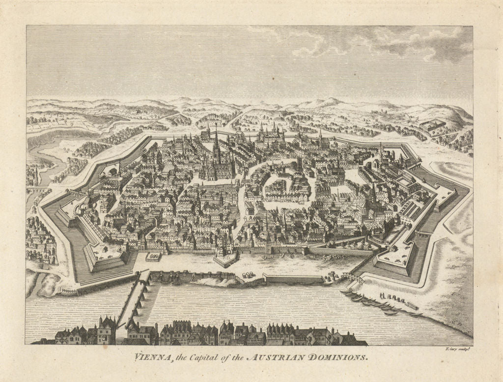 View of Vienna, the Capital of the Austrian Dominions 1787 old antique print